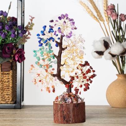 Seven Chakra Tree of Life for Positive Energy   Feng Shui Decor  Fake Bonsai  Crystals and Healing Stones  Money Tree  Room Decor 7 Chakra  Stone 